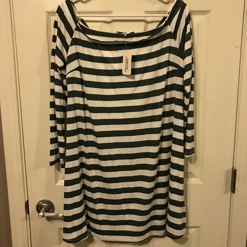 Stripe off the shoulder dress Olive/cream XL NWT!